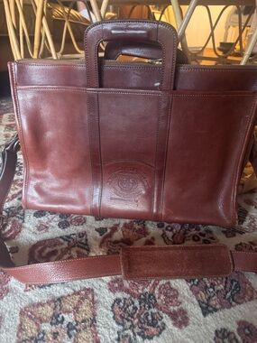 Ghurka Chestnut Leather Briefcase with Shoulder Strap